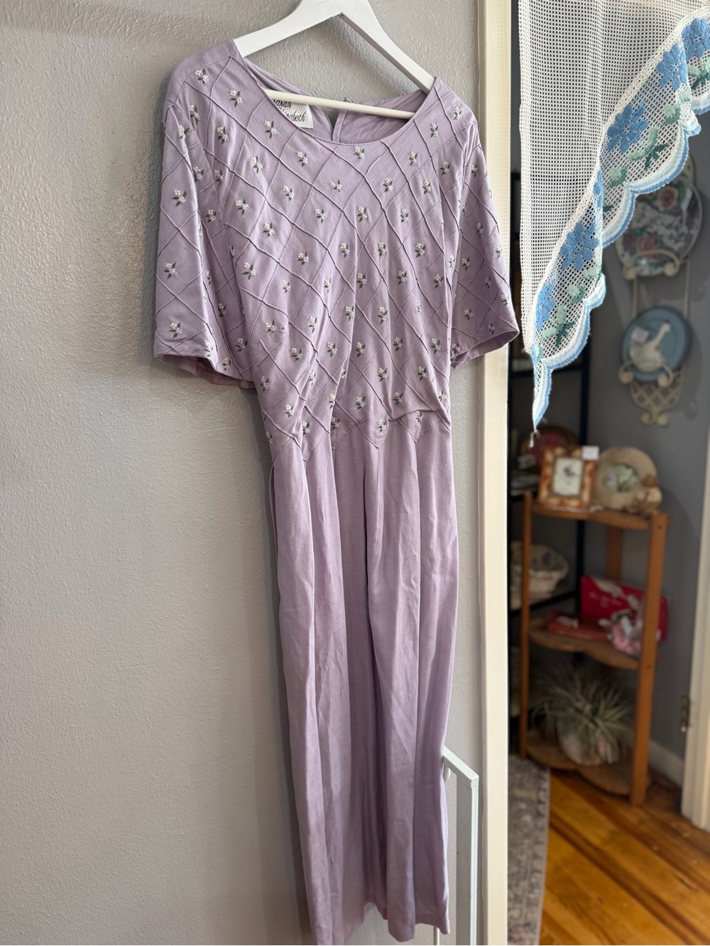 Sarah Elizabeth Lavender Maxi Dress with Embroidered Floral Details